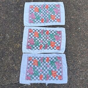 Vintage Vegetables Checkerboard Retro Kitchen Dish Towel Set of 3